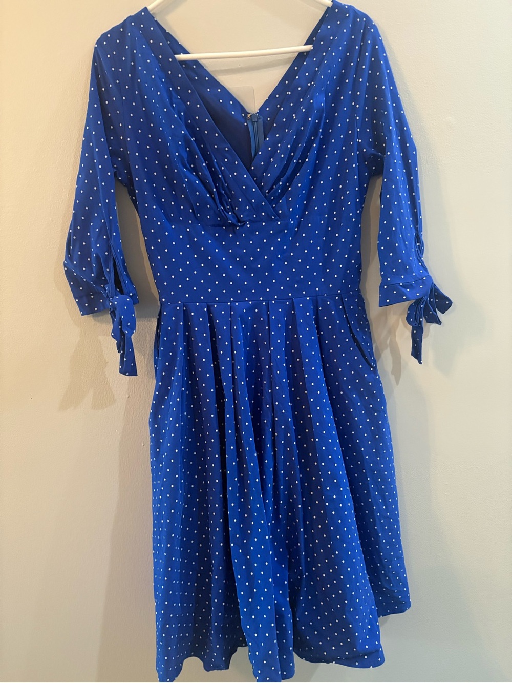 Unique Vintage Women's Blue & White Polka Dot Dress Size L Cotton Polyester